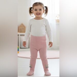 Pink braided pattern girls tights/pantyhose, teddy app on ankles, new, 3 yo